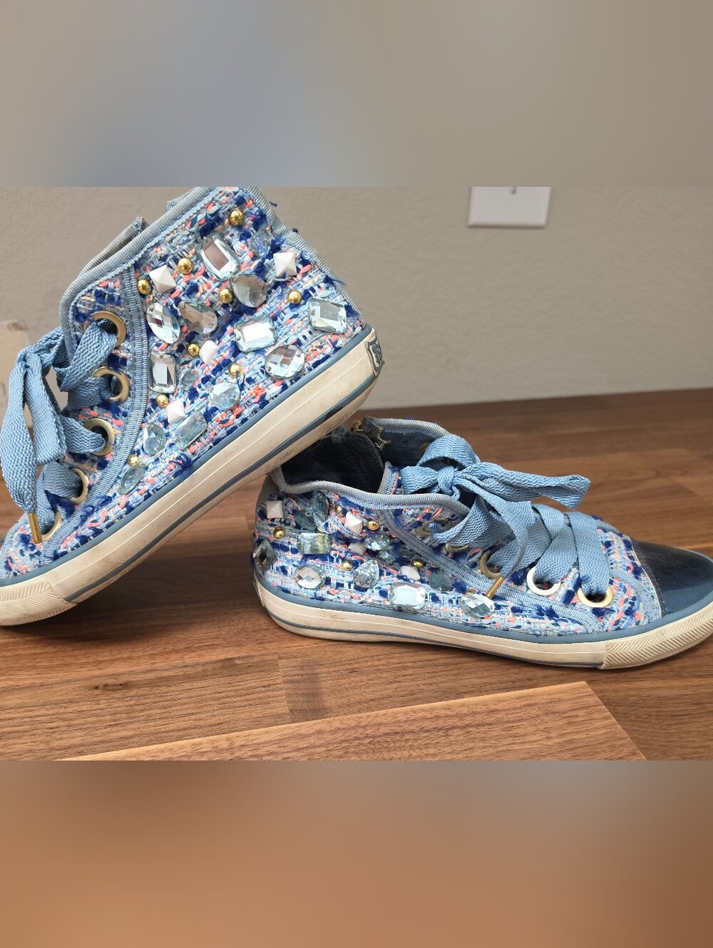 Ash Tweeted and Crystal Embellished Sneakers, Size 8 US